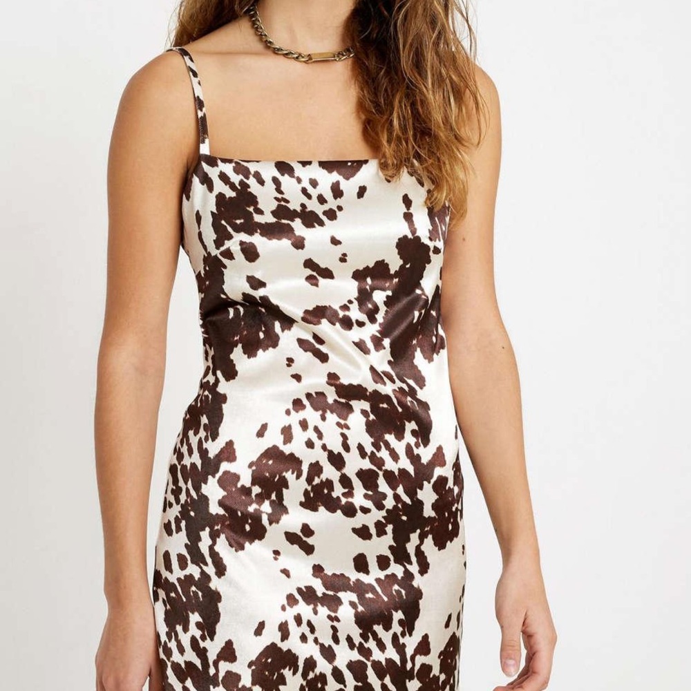 urban outfitters cow print sateen mini dress